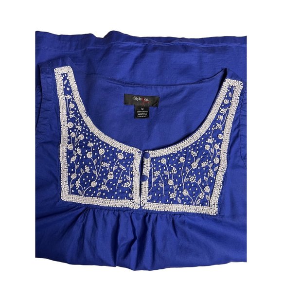 Style & Company Jeans Baby Doll Tank 12 Royal Blue Cotton Beaded Cotton - Picture 15 of 15